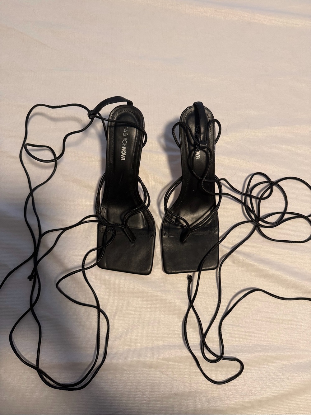 Fashion Nova Black Lace-Up Square-Toe Heeled Sandals